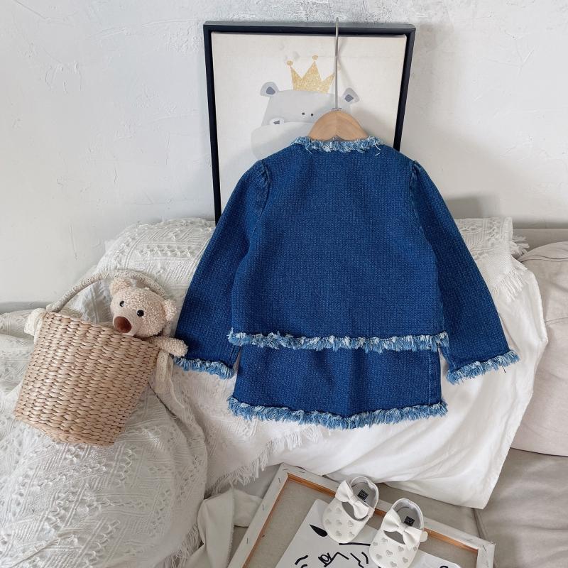 Юбка, костюм для девочек, комплект из двух предметов, осенний детский костюм, удобная темпераментная джинсовая куртка с кисточками
