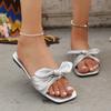 Модные удобные легкие сексуальные плоские сандалии Fish Mouth на лето с квадратным носком, элегантные открытые пляжные повседневные тапочки с бантом