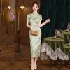 Double placket green national style Chinese long improved cheongsam new young women's retro slim short sleeves summer