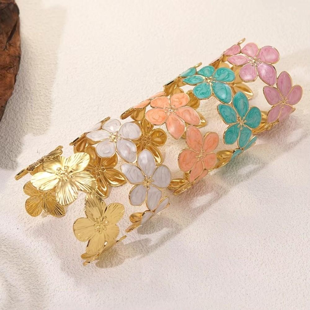 Non-Fading Flower Bangle Opening Design Women Wristband Cuff Bangle Bracelet Valentine's Day Gifts