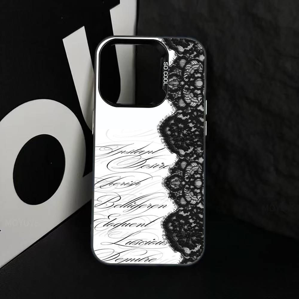 Черный кружевной принт Чехол для телефона Для iPhone 17,16,15,14,13,12,11 Plus,Pro Max,XS,Разноцветный Серебристо-черный Чехол