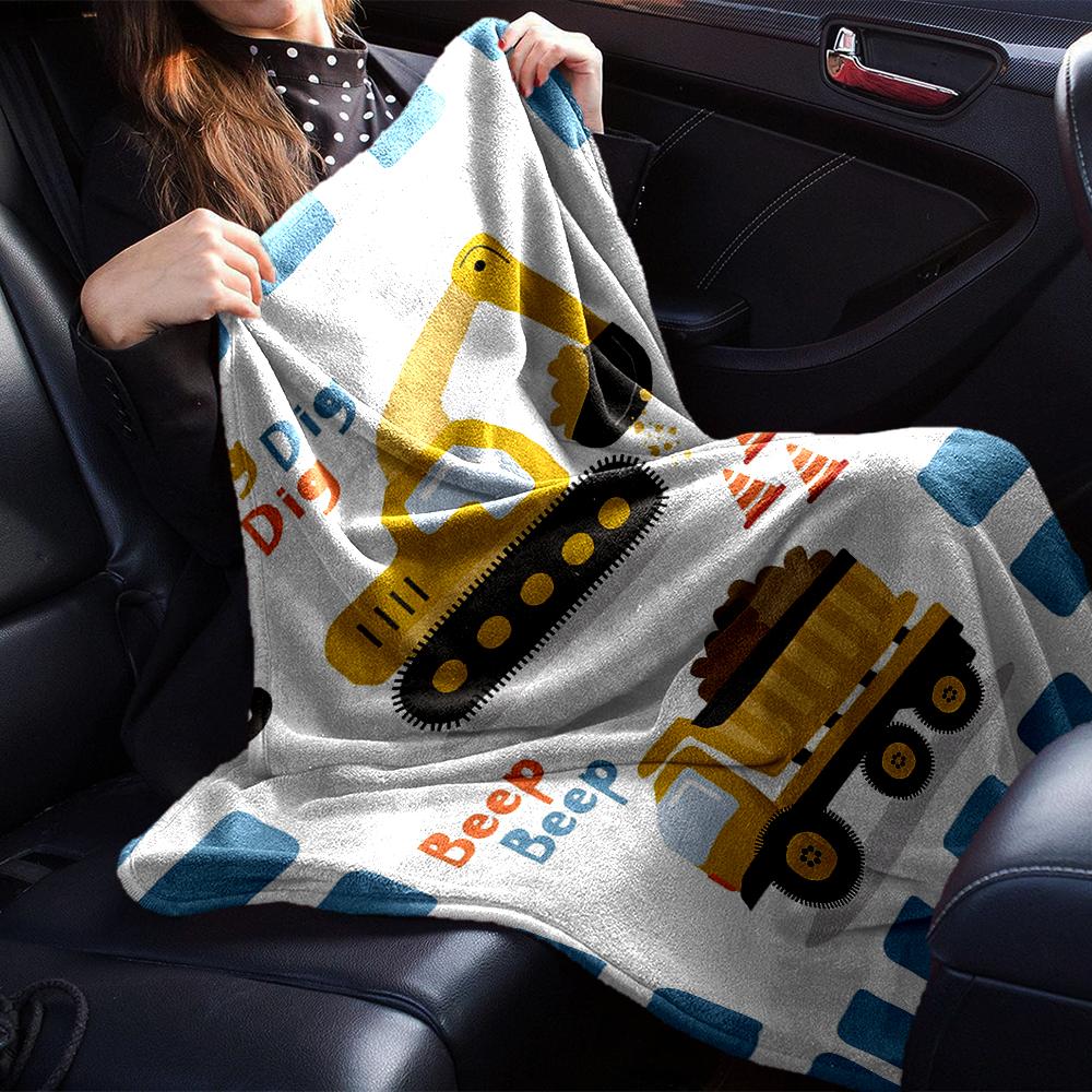 excavator Theme Printed Blanket - Perfect for Couch, Bed, Travel & Outdoor Use | Machine Washable, Cozy & Durable.