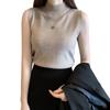 Women Solid Color Half Turtleneck Tshirt Slim Knitted Sleeveless Summer Tee Shirt