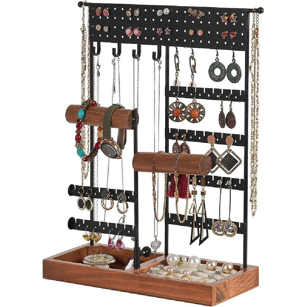 Подставка для украшений - Подставка для украшений Ювелирное дерево, двойная подставка для часов 118 отверстий 4 крючка Хранение украшений для цепей Кольцо Серьги Браслеты Часы