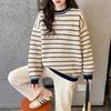 Осень и зима новый свитер полосатый дизайн вязаный свитер свободный и универсальный длинный рукав круглый вырез женская куртка топ