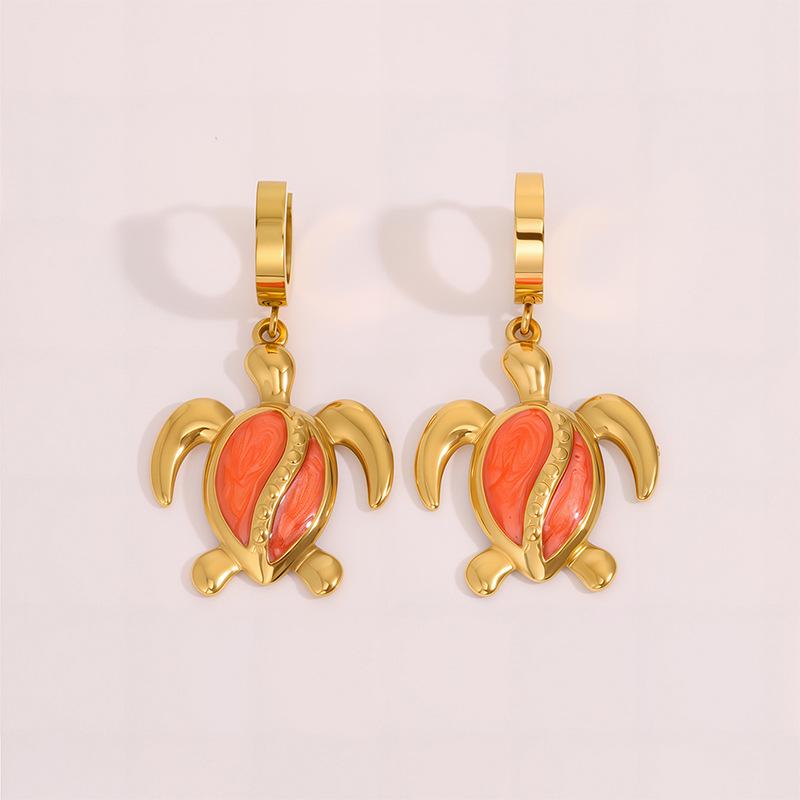 Эмалированные серьги-подвески в морском стиле с морской черепахой - Женские из нержавеющей стали, роскошные