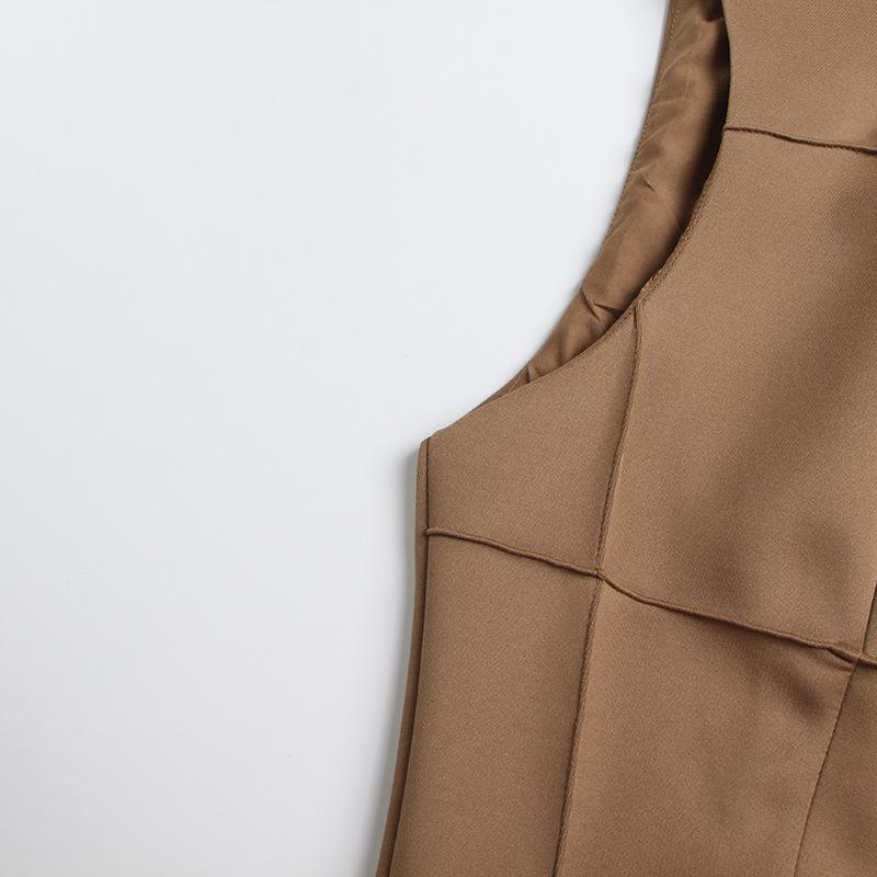 Шикарное миди-платье с плиссировкой и вставками: Без рукавов, воротник-стойка, зрелый стиль для весны 2025