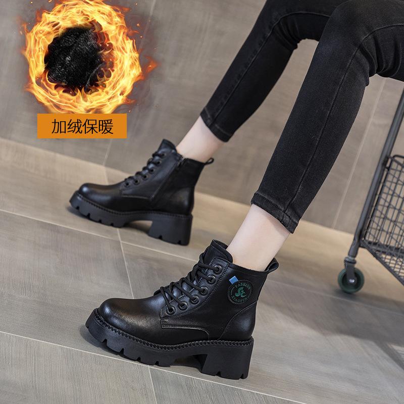 Martin Boots Women's 2025 Autumn and Winter New Fashion British Style Short Boots Fashion Leather Surface Thick Sole Heightening Retro Boots Women