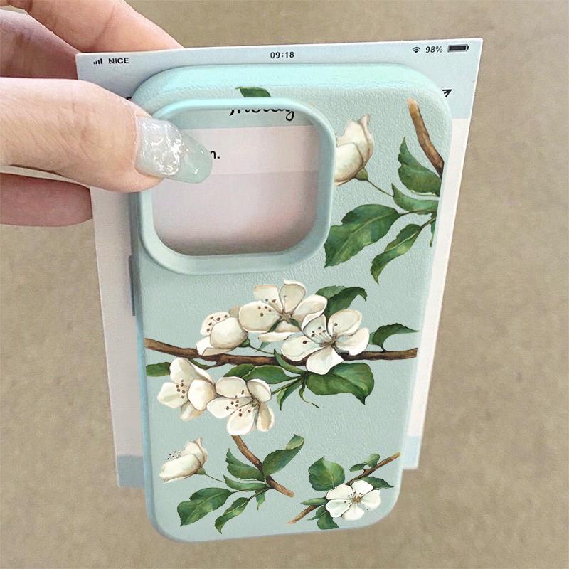 Чехол для телефона из ТПУ с текстурой кожи для iPhone 17 17e 16e 16 15 Pro Max 14 13 Pro Max 11 Мультяшный Цветок Мягкая Силиконовая Задняя Крышка