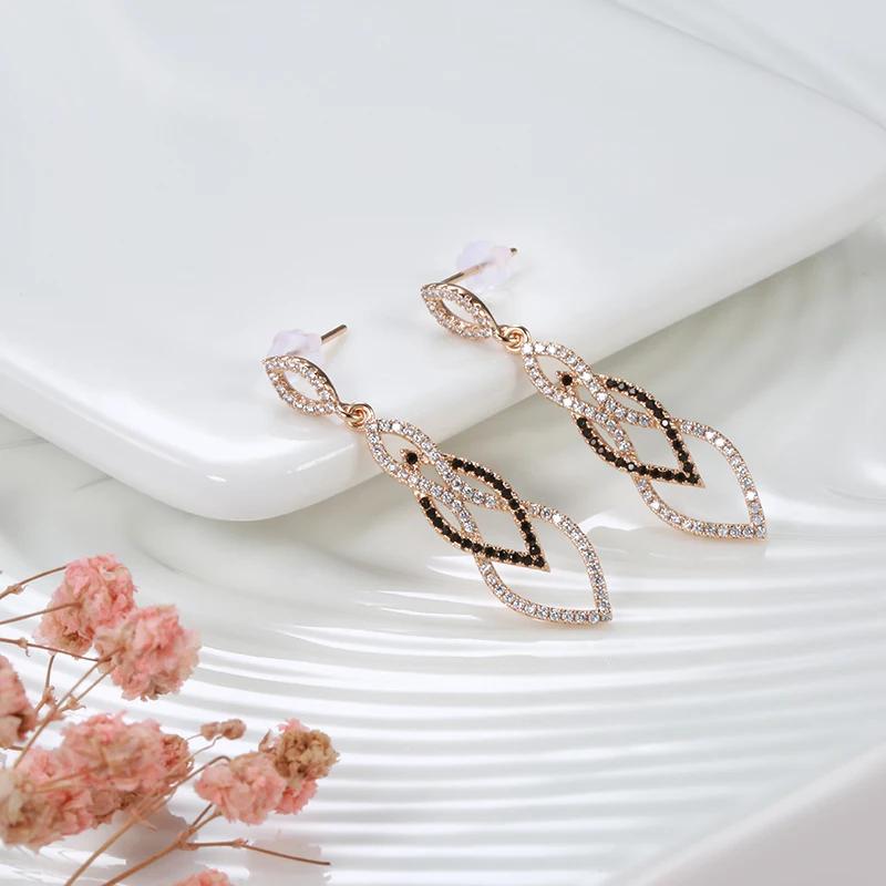 Роскошные длинные серьги из белого и черного золота с цирконием для женщин, винтажные свадебные аксессуары, повседневные ювелирные украшения