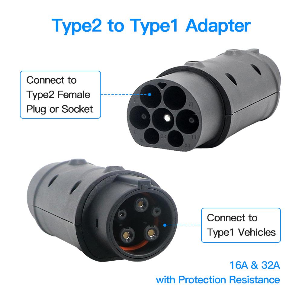 32A 22KW EV Charger Adaptor For Type 2 To GBT Charging For Electric Vehicle Connector Type 2 To Type 1 SAE J1772 7.2KW Conventor