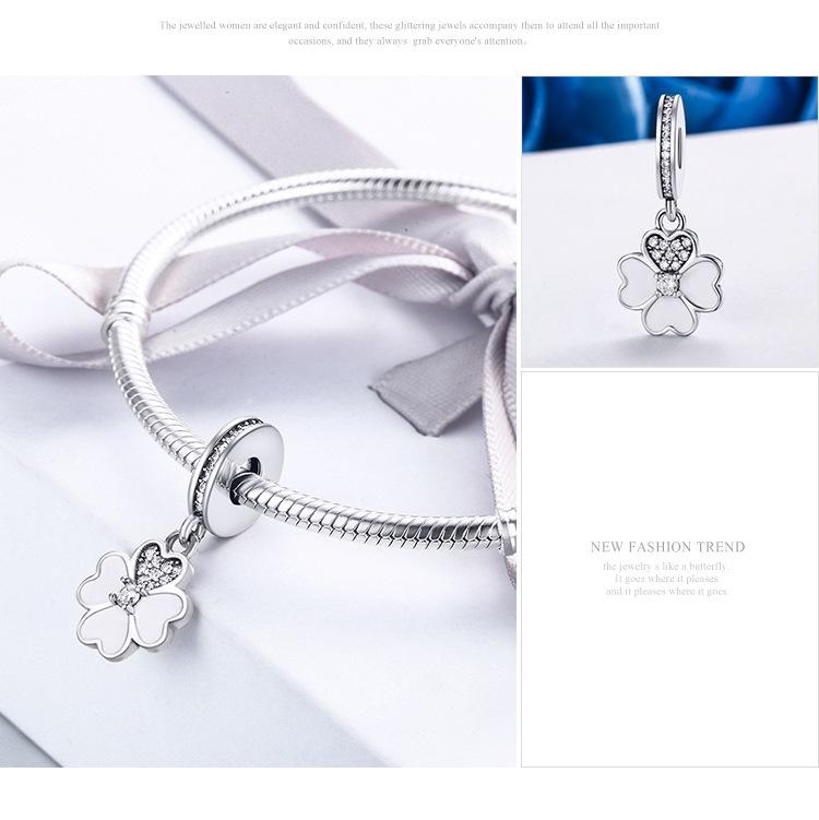 European-American Style DIY S925 Silver Lucky Clover Bracelet with Four-Leaf Clover Pendant (SCC259)