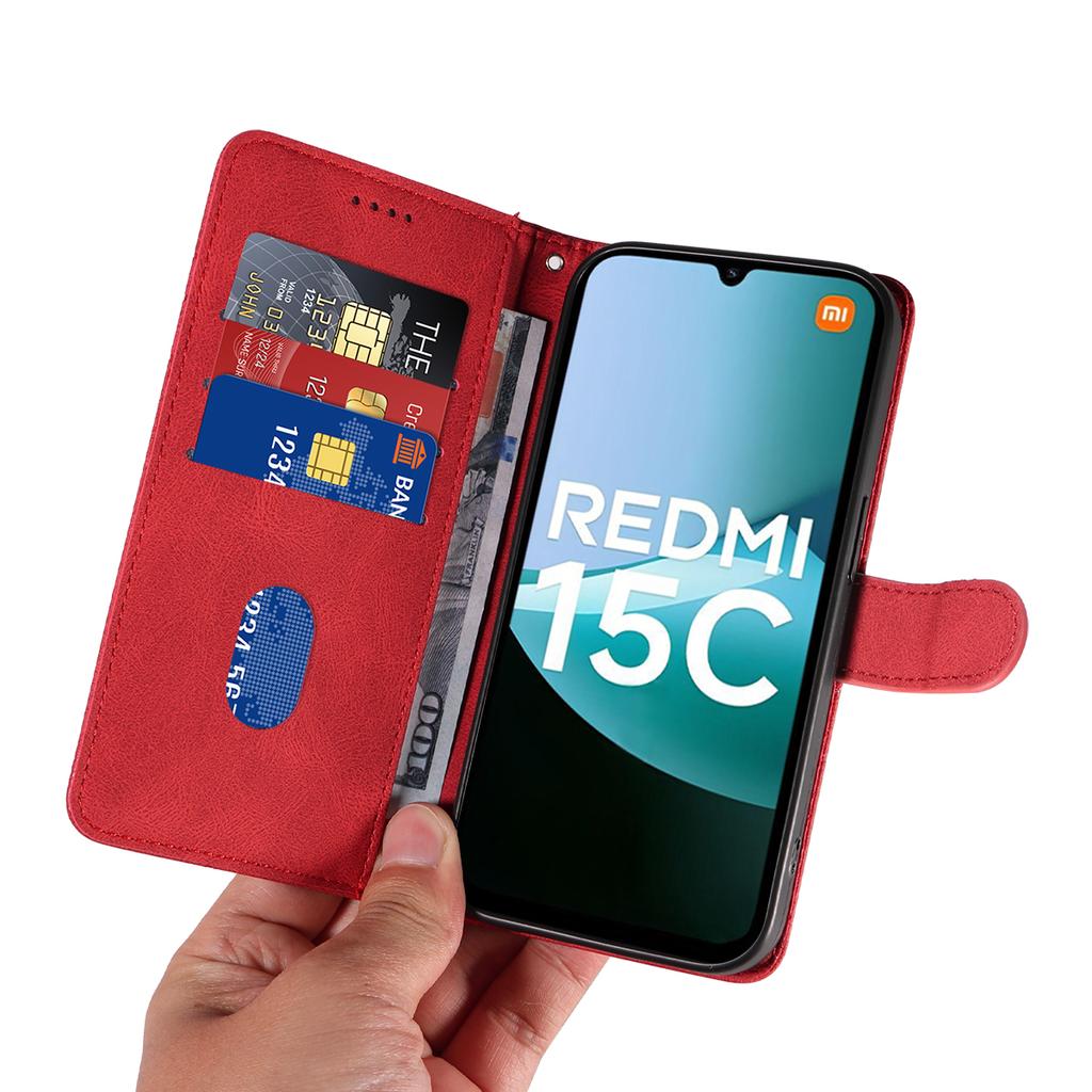 Для Xiaomi Redmi 15C 5G (США) (173мм)/15C 4G (США) (173мм) Кожаный чехол-кошелек с подставкой и дизайном изогнутых линий