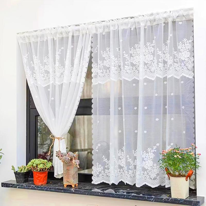1Pc Through Pole Style Rural Style Curtain Half Blackout Double Row Lace Modern Partition Door Curtain Multiple Sizes Lace
