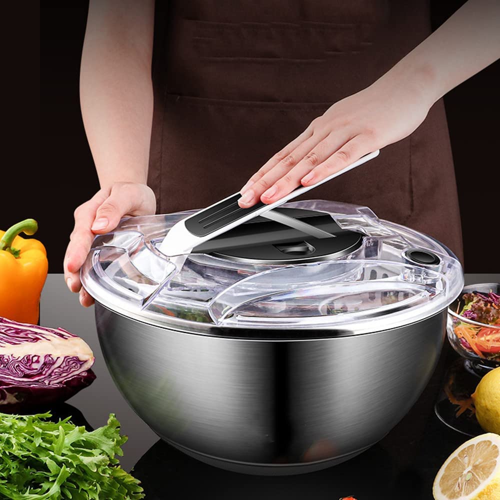 Salad Spinner Stainless Steel Large, Vegetable Washer  Lettuce Cleaner and Dryer