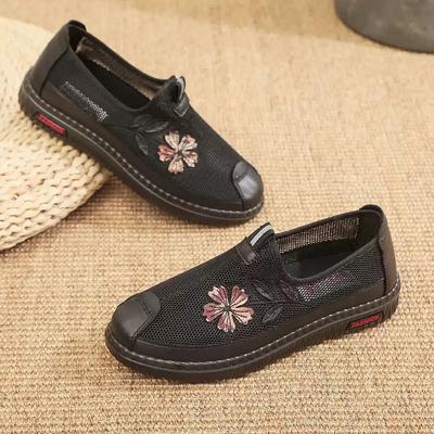 ****** и лето новые старые ******* тканевые туфли женские сетчатые туфли нескользящая подошва на одном педале для женщин среднего и пожилого возраста обувь для мамы износостойкая