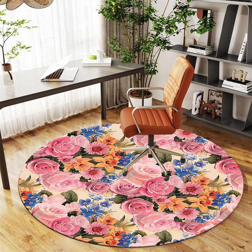 Floral Delight: Vibrant Rose Bouquet TableclothRound Non-Slip chair mat chair carpet for office Rugs for Office Decor Gift For Valentine's Day Mother'