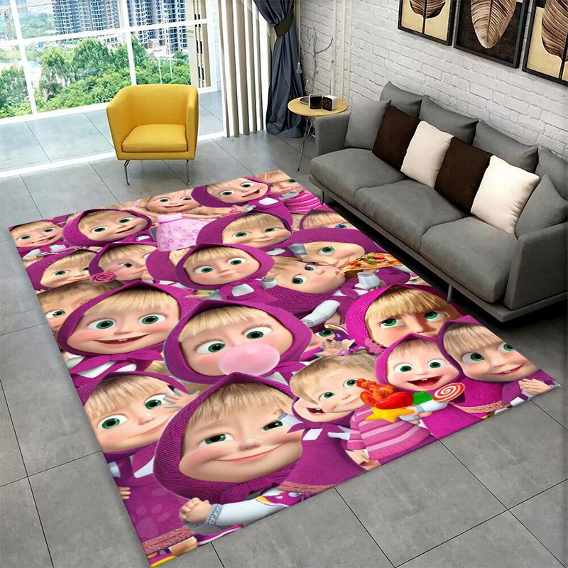 Cartoon Cute M-Masha Bear Non-Slip Area Rug for Living Room,Bedroom,Playroom,Soft Carpet Floor Mat Home Decor Rug Kids Room