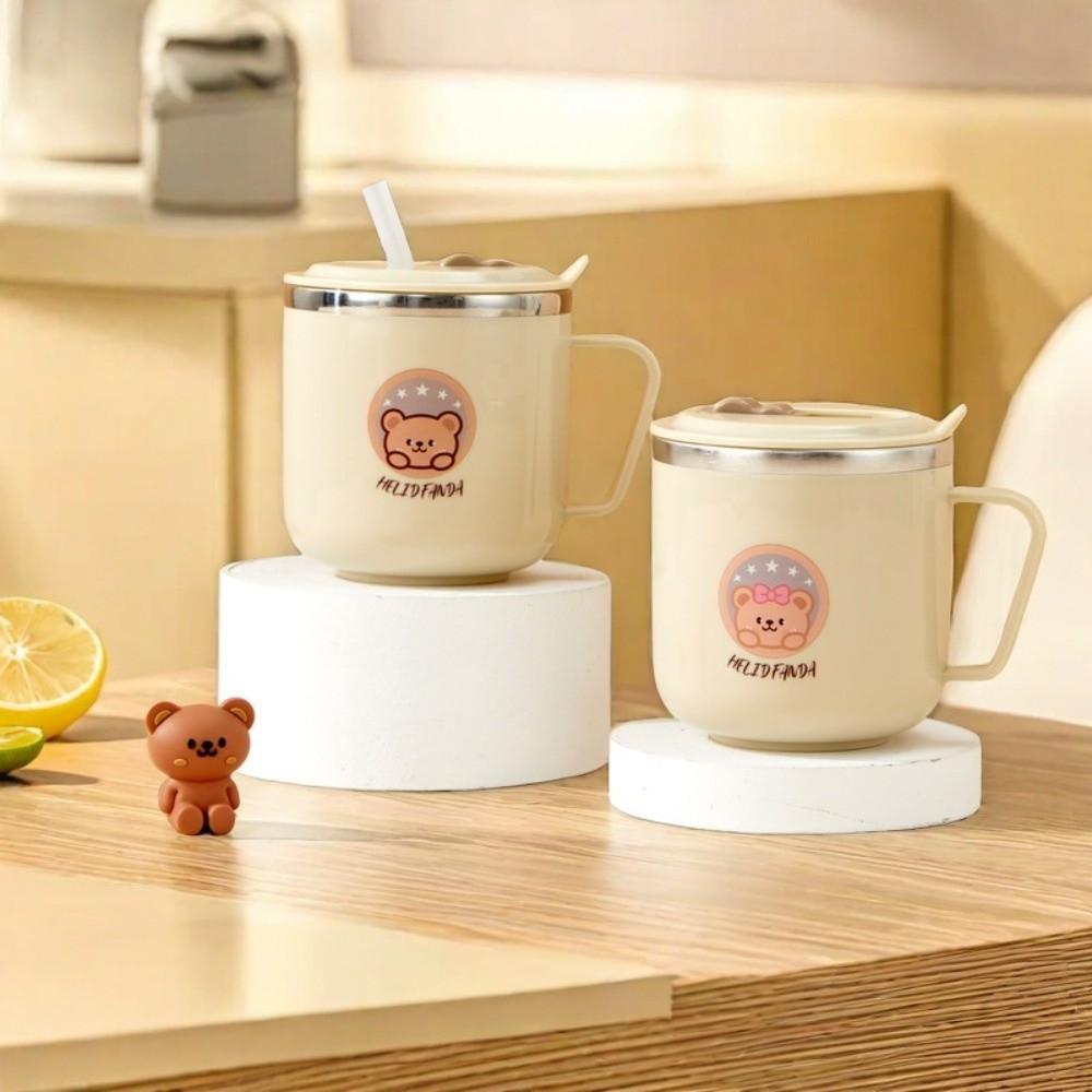 316 Stainless Steel Straw Water Cup Double Wall Drinking Cup Cute Insulated Mug for Children