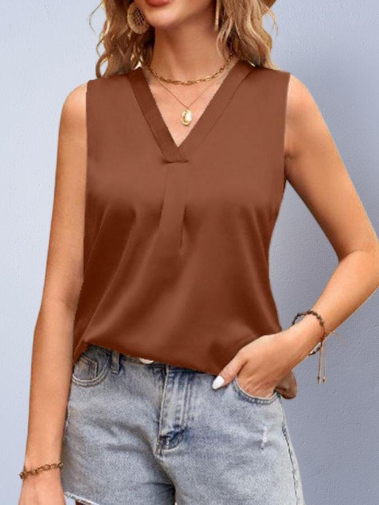 SHEIN Women's Imitation Silk V-Neck Sleeveless Satin Shirt - Spring/Autumn Style