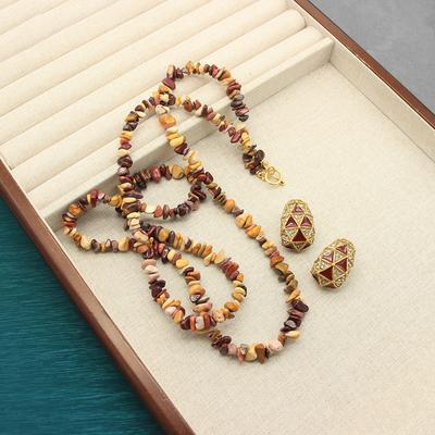 Ожерелье из гравия из натурального камня, Набор длинной цепочки для свитера из камней в форме яйца, Треугольные серьги C-образной формы, Простые средневековые украшения.