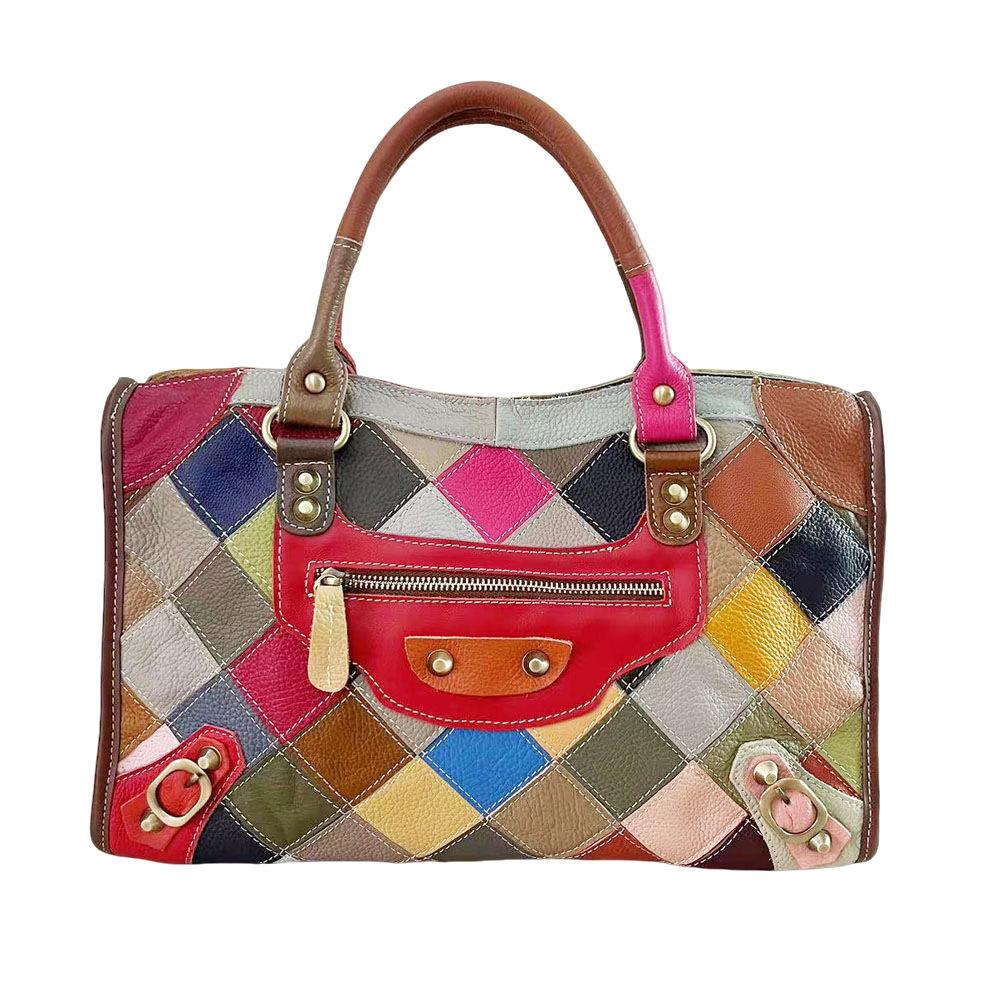 Стильная женская сумка из искусственной кожи, сумка-мессенджер из цветной коровьей кожи с ромбами, повседневная большая сумка