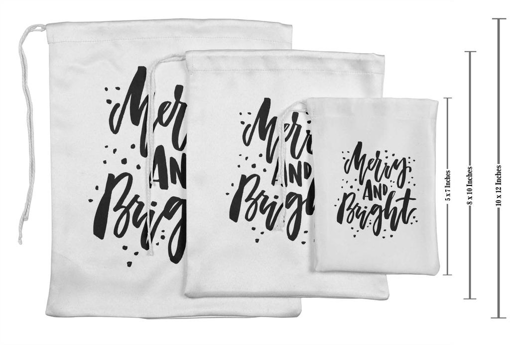 Darling Souvenir White Merry & Bright Christmas Party Supplies Favor Bags Drawstring Pouchs 15