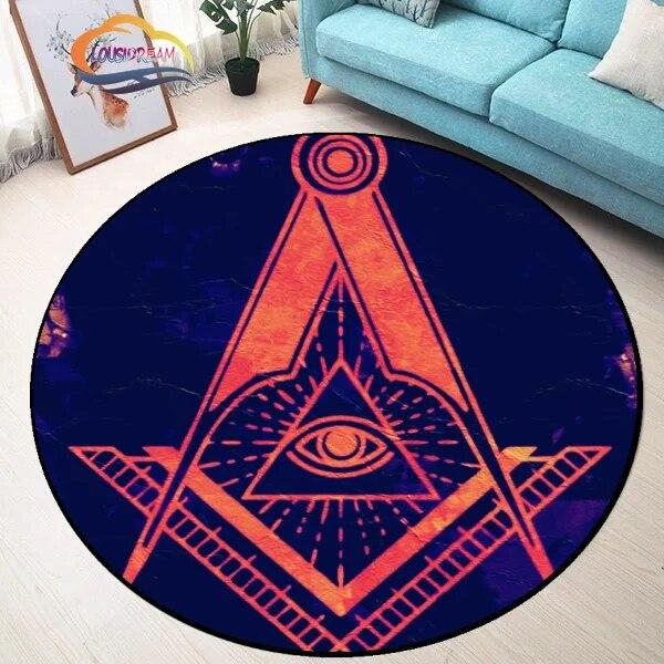 Masonic Round Carpet Freemasonry Non-slip Rug Freemason Living Room Large All Seeing Eye S Tea Table or Chair Mat