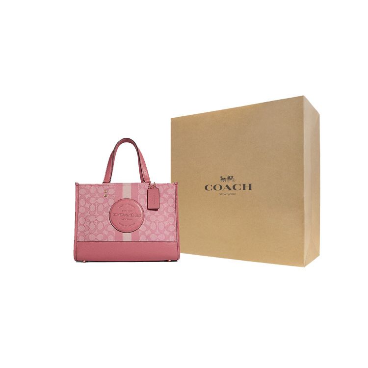Coach Dempsey 30 Classic Jacquard Fabric And Leather Tote Bag Women Tote Bags Toffee Macaron C8448-IMTVT