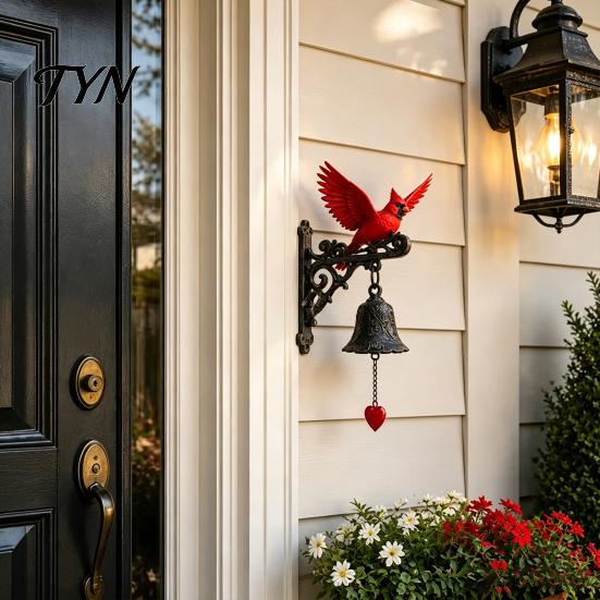 Unique Housewarming Present Red Bird Wall Mounted Doorbell, Resin Garden Hanging Bell, Outdoor Gift for Loved Ones Weatherproof Ornament Farmhouse