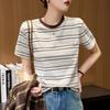 Футболка средней длины с короткими рукавами в полоску в стиле ретро с радужными полосками для женщин, летний новый топ Lazy