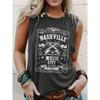 Guitar And Alphabet Print Ladies Tank Top Outdoor Street Country Concert Ladies Fashion Tank Top Everyday Casual Sleeveless Top