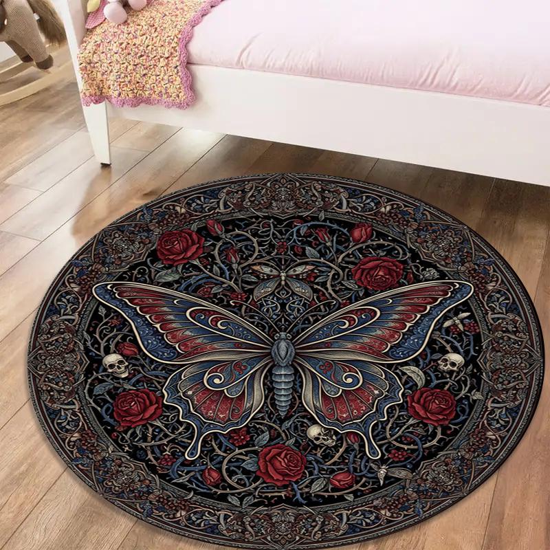 Butterfly Gothic Splendor Round Area Rug,Carpet Rug for Living Room Bedroom Sofa Playroom Decor,Non-slip Floor Mat83