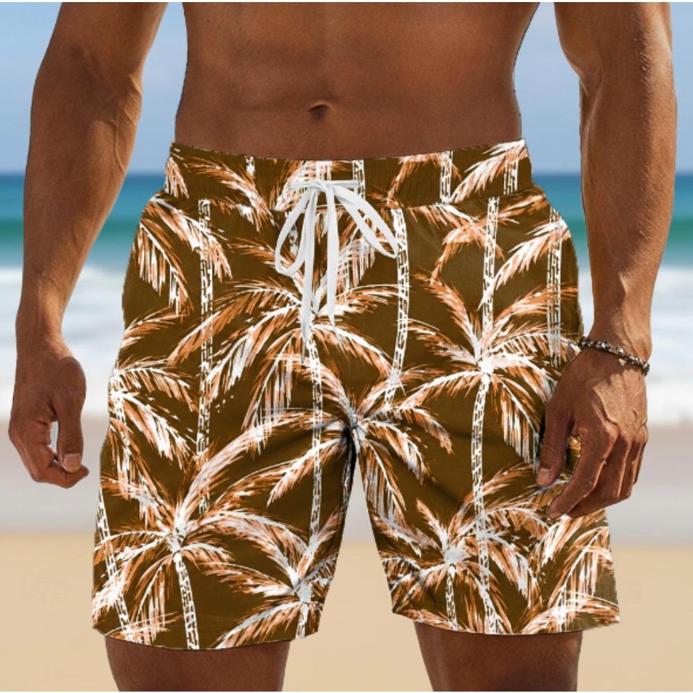 Men's Sketch Palms Shorts Swim Shorts Swim Trunks Mid Waist Hawaiian Boho Casual Daily Holiday Drawstring Elastic Waist