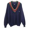90-е Старый Тилден Свитер с длинным рукавом и V-образным вырезом XL Темно-синий вязаный Мужской Б/У