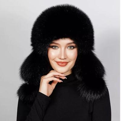 Хлопковая шапка из натурального меха лисы, меховая шапка, женская, утолщенная, теплая, с помпоном, защита ушей, зимняя