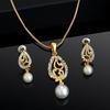 Designer Pendant Set with Gold Plated Cubic Zirconia and Pearls for Women
