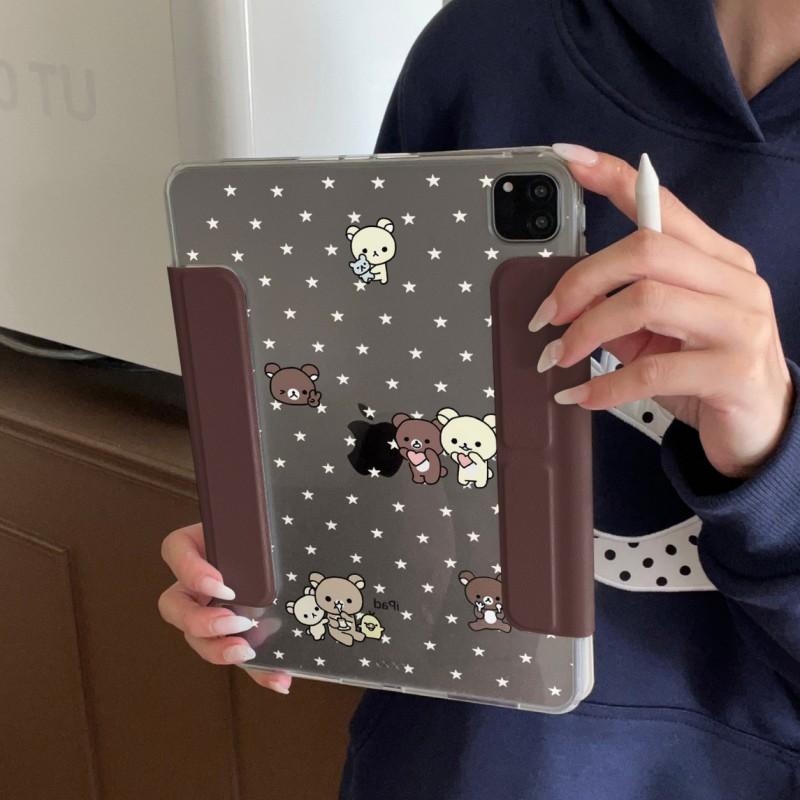 Cute Kawaii Bear IPad Case With Pen Slot Side-Attach Detachable Cover Mini 6/7 8.3 9.7 10.2 10.9 11 10/11 Gen Air Pro
