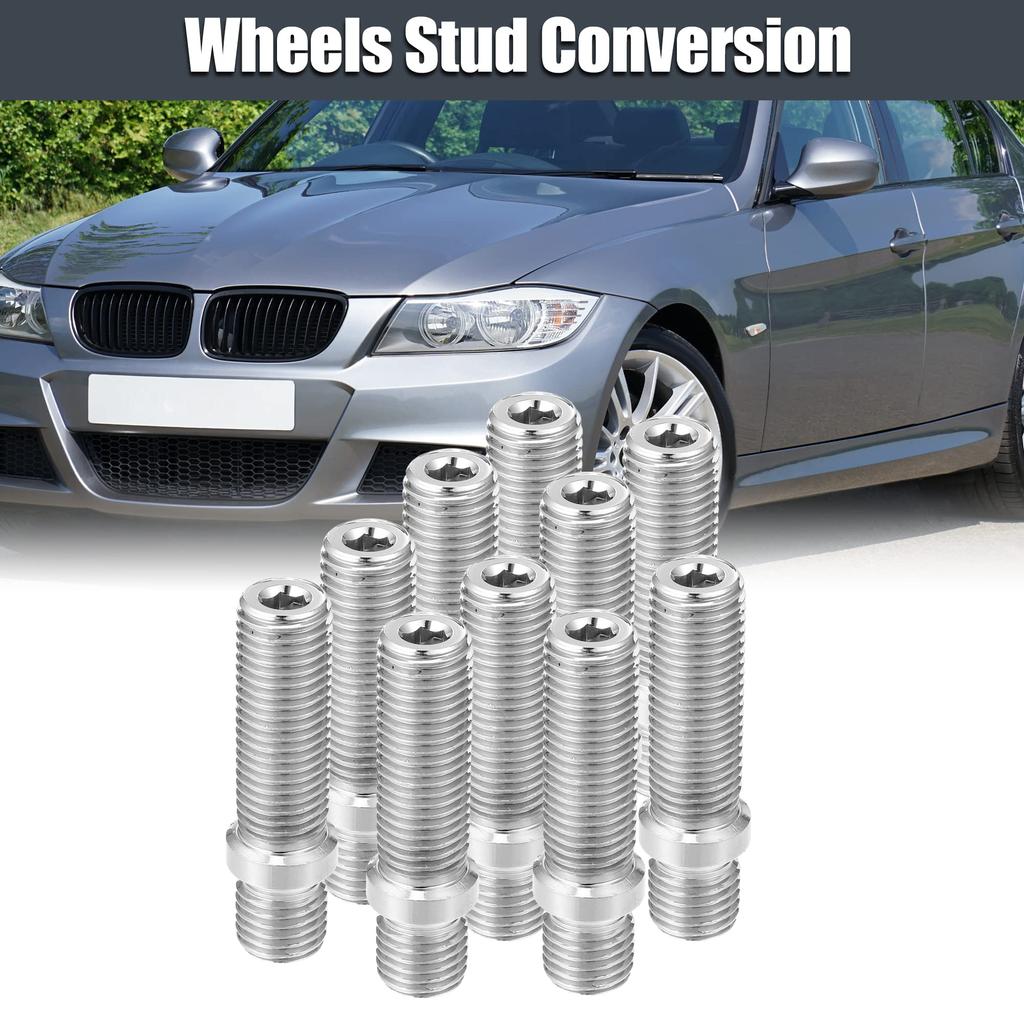 ACROPIX Wheel Stud Conversion M12x1.5-M12x1.5 Fits 50mm BM W Silver Tone 10pcs