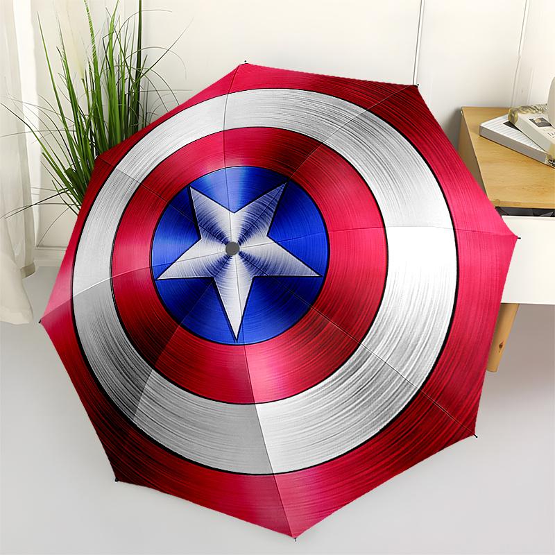 Captain America, Shield themed, Eight ribbed, Self folding Umbrella Is Suitable for Everyday Outdoor Use and Is An Ideal Gift for Friends an
