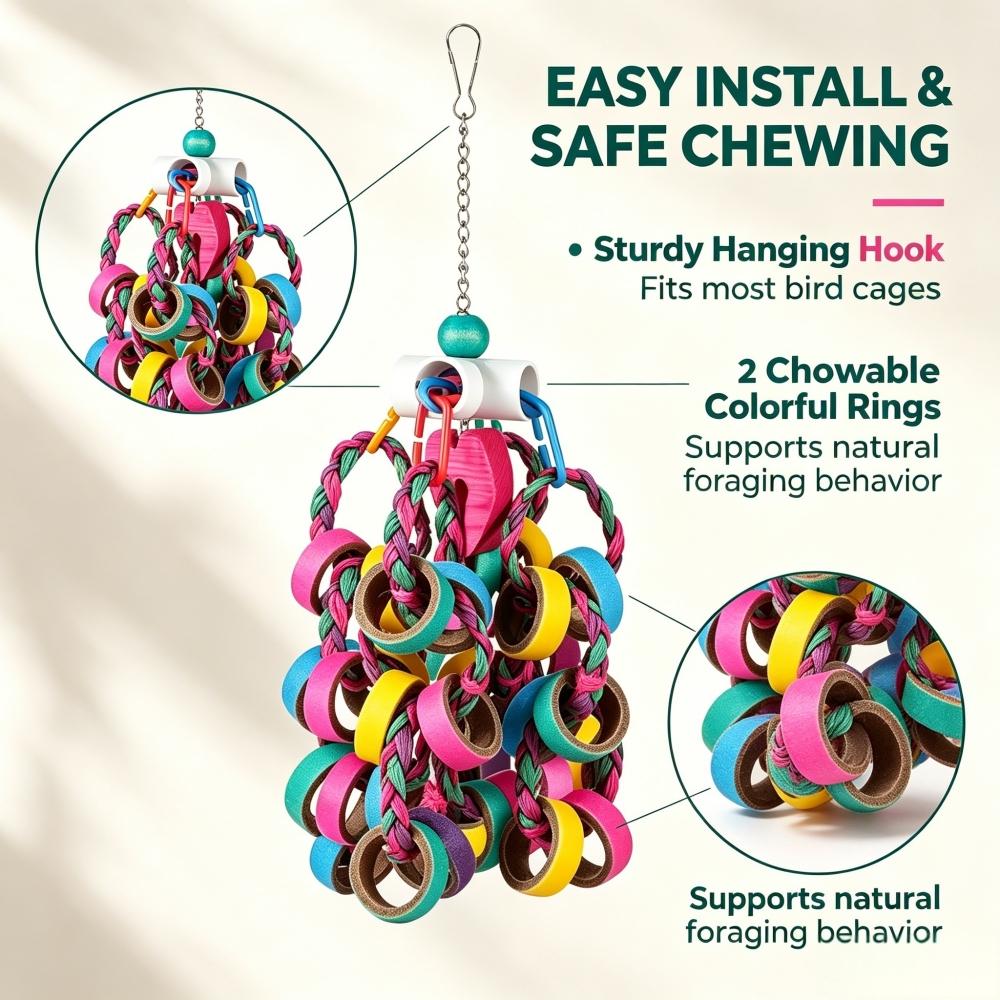 Parrot Shredding Foraging Toy Braided Rope Hanging Chew Toy for Budgie Cockatiel Lovebird Conure Small Medium Parrot Supplies