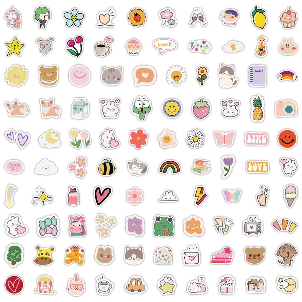 100 INS Style Cute Children's Stickers Pack Skateboard Suitcase Decoration Stickers Waterproof Creative Notebook Handbook