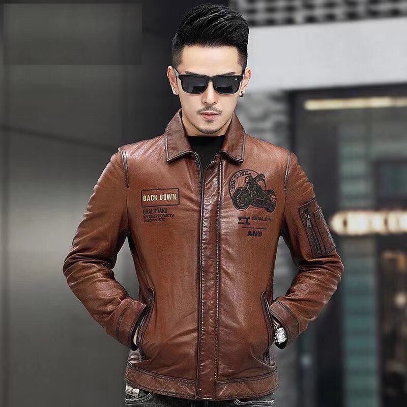 Осенне-зимняя кожаная куртка, красивая трендовая мотоциклетная одежда, универсальная кожаная куртка с лацканами, мужская одежда