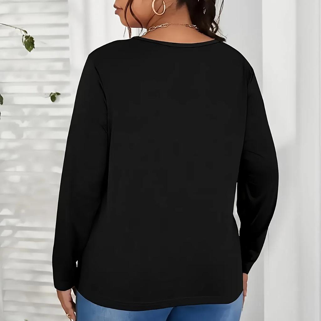 Футболка с принтом Paris Rhinestone больших размеров, повседневная футболка с длинным рукавом и круглым вырезом, женская одежда больших размеров