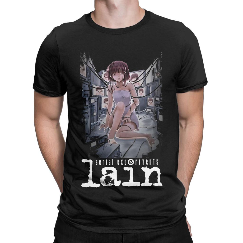 Serial Experiments Lain Anime Merch Men Women T Shirts Pure Cotton Tee Graphic Printed Cartoon Lain Iwakura T-shirt Clothing