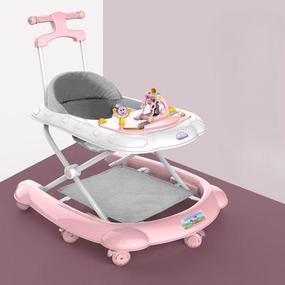 Детские ходунки 2 в 1 с музыкой и светом, вращающаяся игрушка, обеденный столик, предохранительный тормоз, напольные коврики, ручка для толкания, детские ходунки, противоскользящие