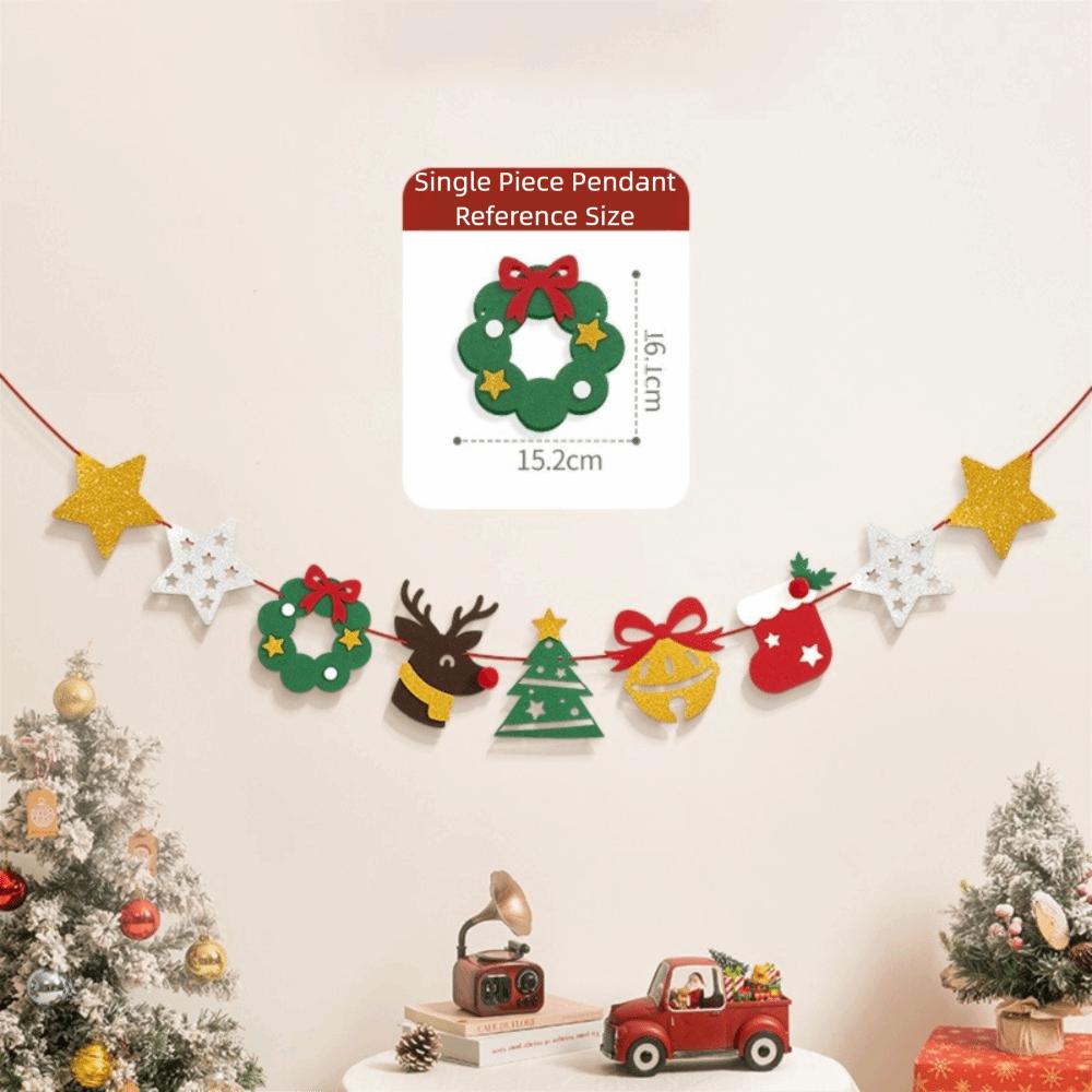 Felt Christmas Banner Elk Design Red Green Xmas Pull Flag Hanging Ornament Santa Design Party Banner Outdoor Decor