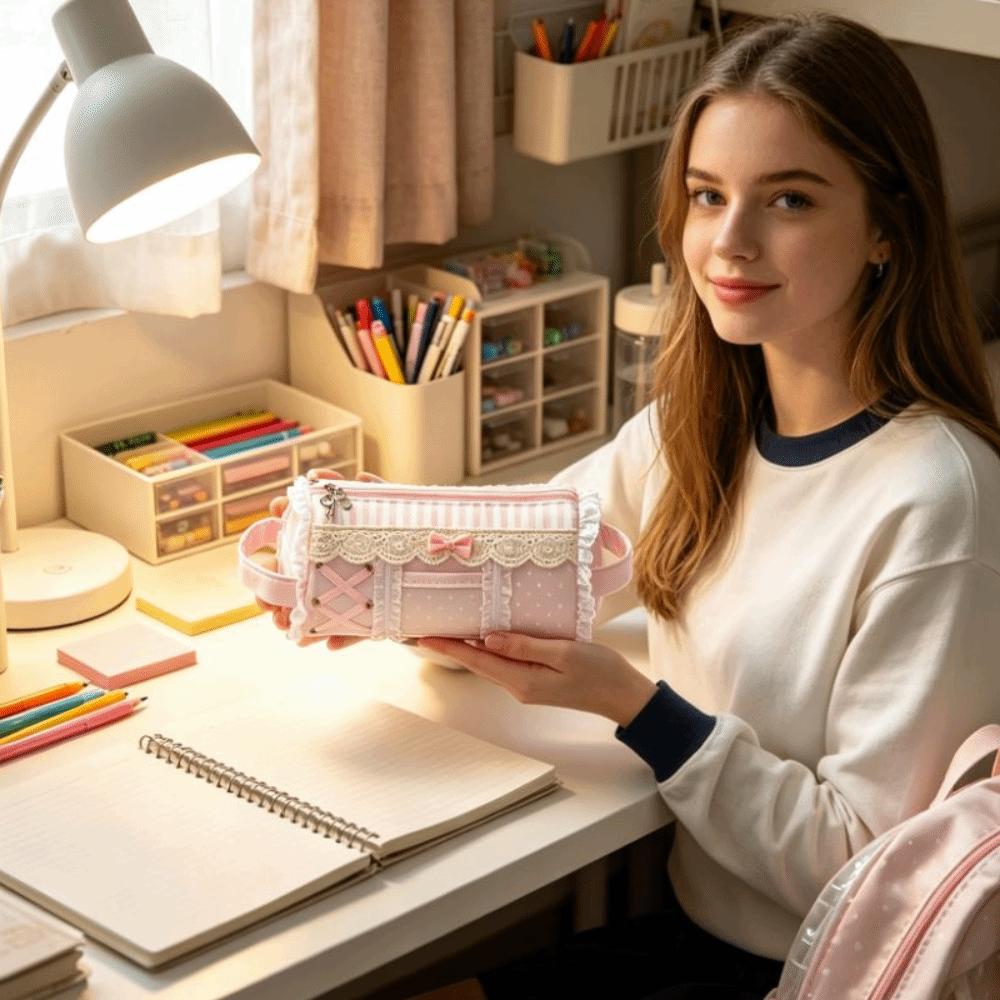 Large Capacity Pencil Pouch INS Style Stationery Pen Bag Makeup Bag Lace Pencil Case  Gift Giving