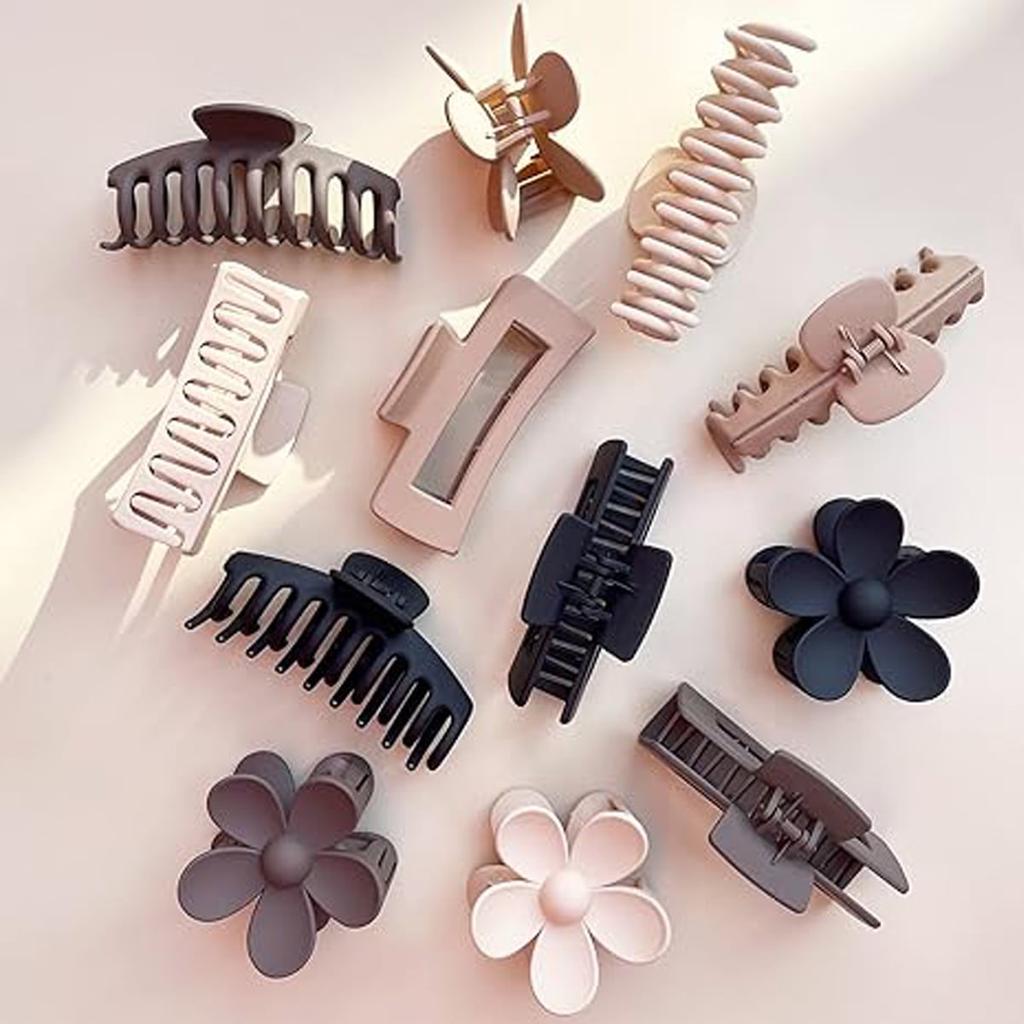 12 Pcs Hair Clips for Women 4.3'' Big Claw Clips for Thin or Thick Hair 3 Styles Natural Color