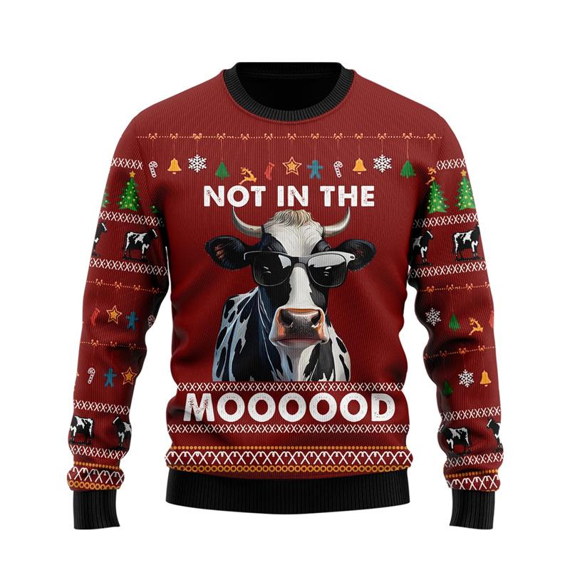 Cow Lovers Ugly Christmas Sweater For Women Clothes Hip Hop Male Streetwear Kawaii Girls Pullovers Casual Polyester Sweatshirts